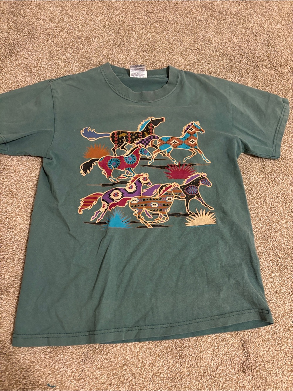 Port and Company Green Graphic Tee with Colorful Southwest Horses